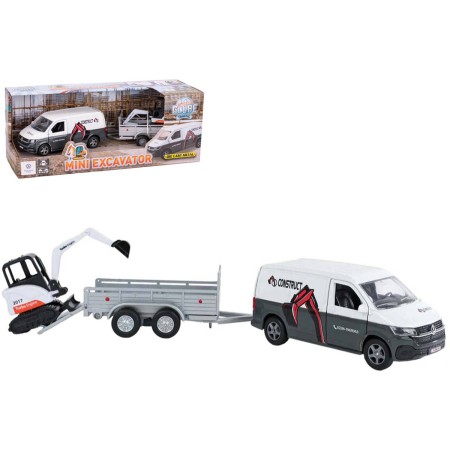 KIDS GLOBE Traffic auto VW Transporter set s bagrem a přívěsem PB kov