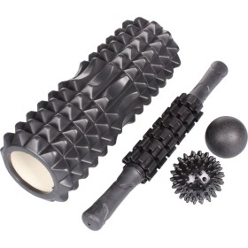 MERCO Masážní set černý 4v1 roller / tyč / 2 míčky svalová regenerace