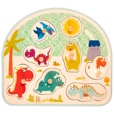 B-TOYS DŘEVO Baby puzzle dinosauři vkládací na desce 8 dílků *DŘEVĚNÉ HRAČKY*