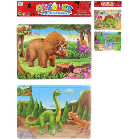 PUZZLE Dinosauři skládačka 2ks v rámečku 2x 49 dílků s omalovánkou 2 druhy