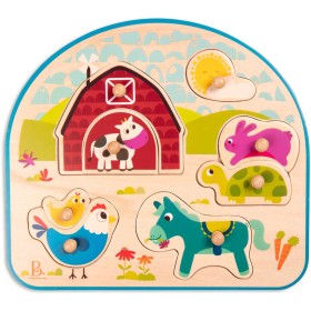 B-TOYS DŘEVO Baby puzzle farma vkládací na desce 8 dílků *DŘEVĚNÉ HRAČKY*