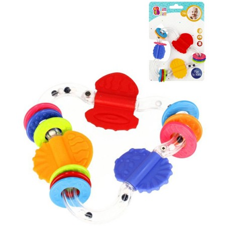 BAM BAM Baby chrastítko trojúhelník s kroužky a kuličkami pro miminko plast