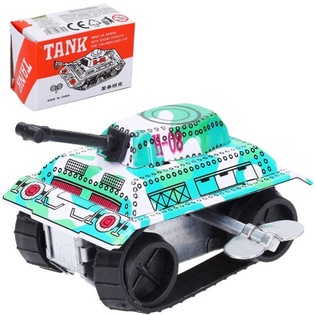 Tank kovový natahovací obrněné retro vozidlo na klíček v krabičce