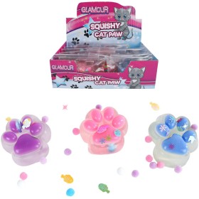 Glamour mačkací kočičí tlapka antistresová s flitry se slizem 3 barvy