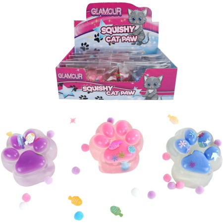 Glamour mačkací kočičí tlapka antistresová s flitry se slizem 3 barvy