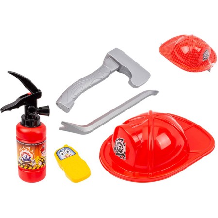 Hasičská dětská sada hasicí přístroj 450ml s helmou a doplňky stříká vodu