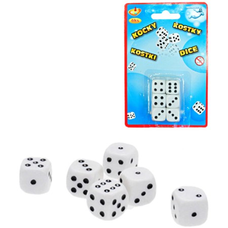 Hra Kostky hrací bílé 12mm set 6ks na kartě plast *SPOLEČENSKÉ HRY*