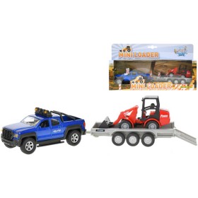 Auto SUV s přívěsem a pracovním strojem na zpětný chod na baterie Světlo Zvuk kov