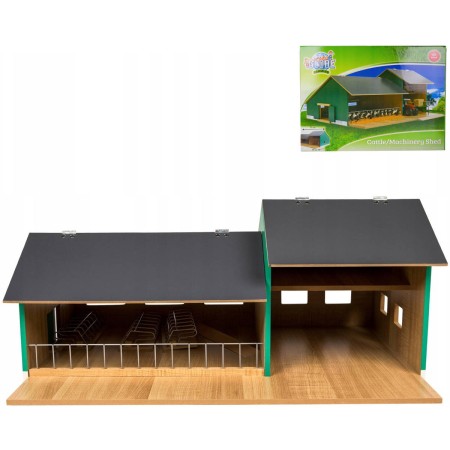 KIDS GLOBE Stáj pro koně s garáží na traktor DŘEVĚNÁ STAVEBNICE