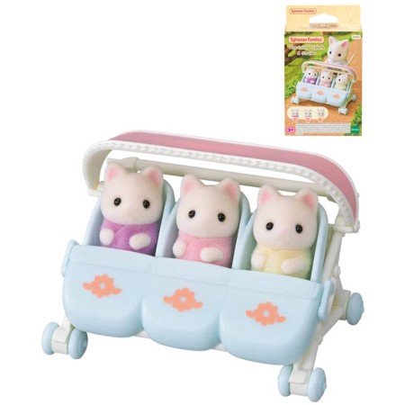 Sylvanian Families květinová kočičí trojčata set 3 figurky s kočárkem
