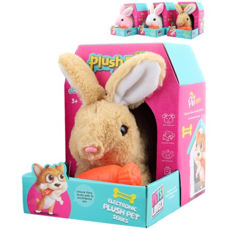 PLYŠ Králík zvířátko chodící set s mrkvičkou na baterie Zvuk 3 barvy