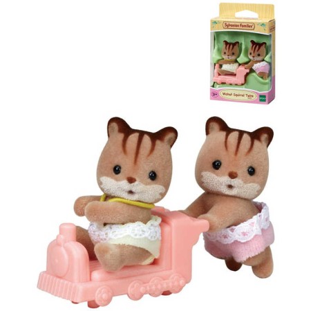Sylvanian Families Oříškové veverky dvojčata herní set 2 figurky + mašinka