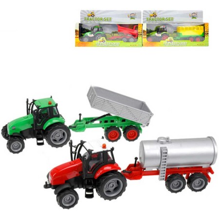 KIDS GLOBE Traktor kov set s vlečkou na baterie Světlo Zvuk různé druhy