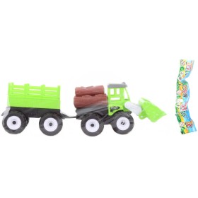 Traktor čelní nakladač set s vlekem a kládami dřeva plast