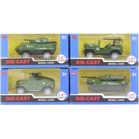 Auto army vojenské kovové 1:87 tank 4 druhy v krabici