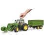 BRUDER 03155 Traktor John Deere 7R 350 set s čelním nakladačem a přívěsem