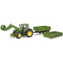 BRUDER 03155 Traktor John Deere 7R 350 set s čelním nakladačem a přívěsem