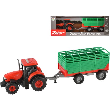 Traktor Zetor červený set s vlekem na setrvačník na baterie Světlo Zvuk