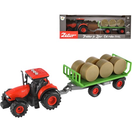 Traktor Zetor set s vlekem a balíky na setrvačník na baterie Světlo Zvuk