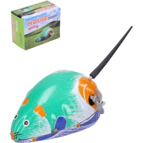 Myš natahovací kovová 7cm na klíček retro v krabici