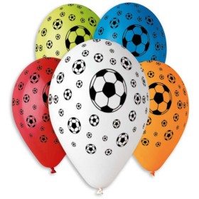 GEMAR Balónek nafukovací 30cm potisk FOTBAL set 5ks různé barvy v sáčku