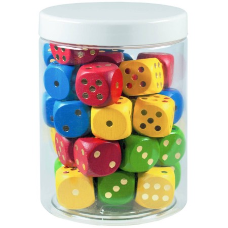 DETOA DŘEVO Hra kostky hrací barevné dřevěné set 34ks v dóze