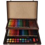 Kreativní velký výtvarný set na malování 91ks v dřevěném rozkládacím boxu