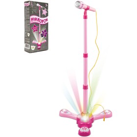 Mikrofon dětský Karaoke růžový se stojanem na baterie Světlo Zvuk MP3