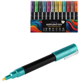 Fixy akrylové metalické univerzální set 12 barev hrot 4mm v blistru