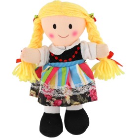 Panenka baby soft textilní hadrová v kroji 20cm látková s copánky