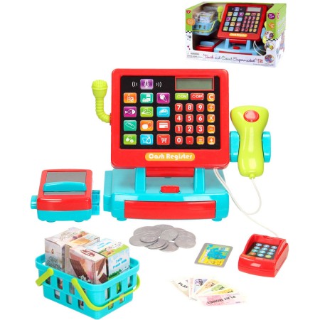 Pokladna dětská dotyková set s penězi a doplňky na baterie Světlo Zvuk