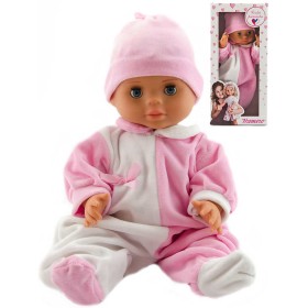 Hamiro panenka miminko 40cm pevné tělíčko růžovo-bílý obleček v krabici