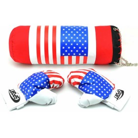 Boxerský dětský set pytel boxovací + rukavice 1 pár potisk vlajka USA v síťce