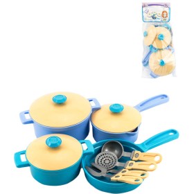 Pánev s hrnci a kuchyňskými nástroji set 11ks dětské barevné nádobí plast
