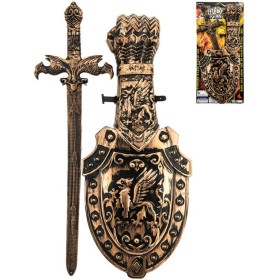 Rytířská souprava dětský meč 48cm se štítem a rukavicí zdobený plast na kartě