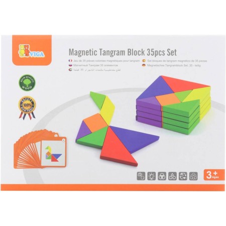 VIGA DŘEVO Tangramy magnetické tvary 35 dílků puzzle skládačka