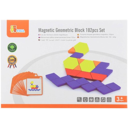 VIGA DŘEVO Tangramy magnetické tvary 102 dílků puzzle skládačka