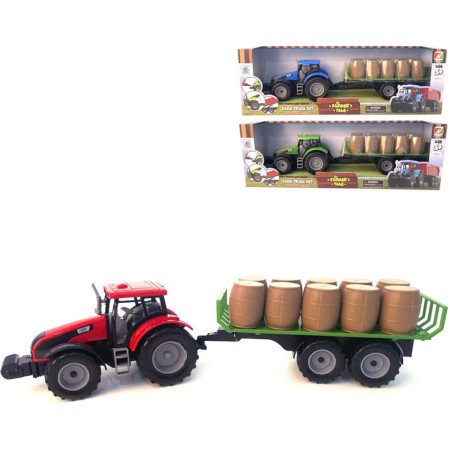 Traktor farmářský na setrvačník s přívěsem s balíky sena 3 barvy plast