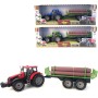 Traktor na setrvačník set s přívěsem s kládami dřeva 3 barvy plast