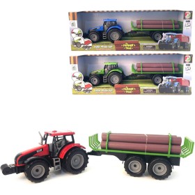 Traktor na setrvačník set s přívěsem s kládami dřeva 3 barvy plast