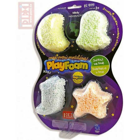 PlayFoam pěnová kuličková modelína set 4 barvy svítí ve tmě fosforeskuje