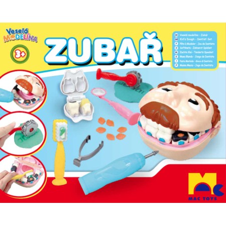 MAC TOYS Modelína malý zubař set hlava s vrtačkou na baterie s nástroji plast