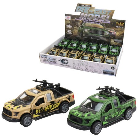 Auto kovový model 13cm pick-up vojenský 1:32 zpětný chod 2 barvy