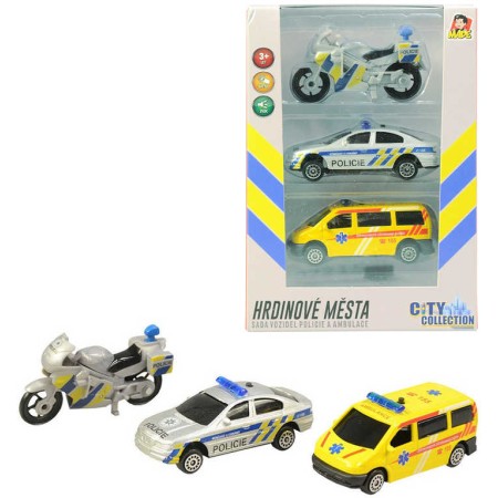 Záchranné složky set 2 auta s motocyklem CZ design na baterie Světlo Zvuk kov