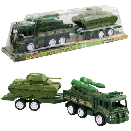 Auto army set s přívěsem a tankem vojenská technika plast blistr