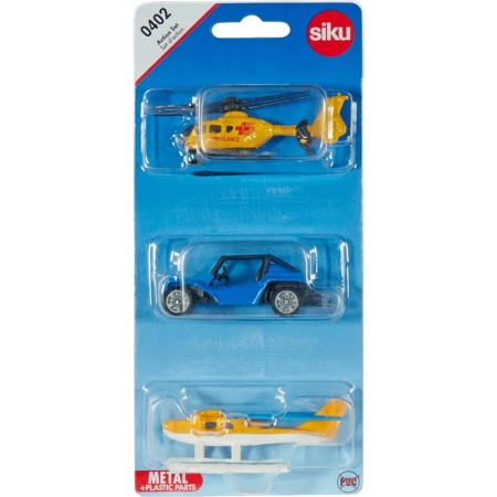 SIKU Auto bugina s helikoptérou a hydroplánem akční set modely kovové 0402