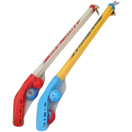 Hokejový dětský set 2 hole s pukem a míčkem florbal plast 2 barvy