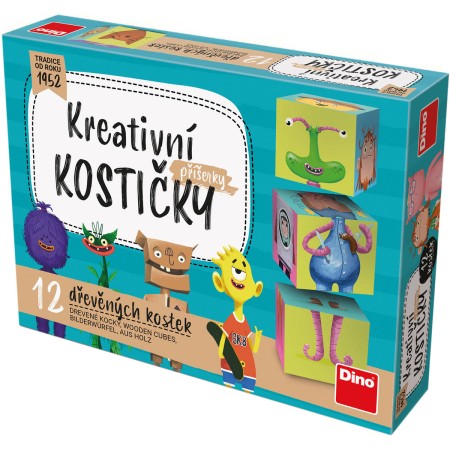 DINO DŘEVO Kubus příšerky kreativní obrázkové kostky set 12ks