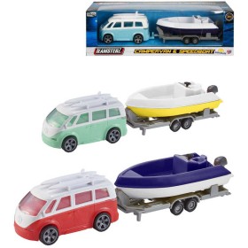 Teamsterz auto karavan kovový set s přívěsem a motorovým člunem 4 barvy