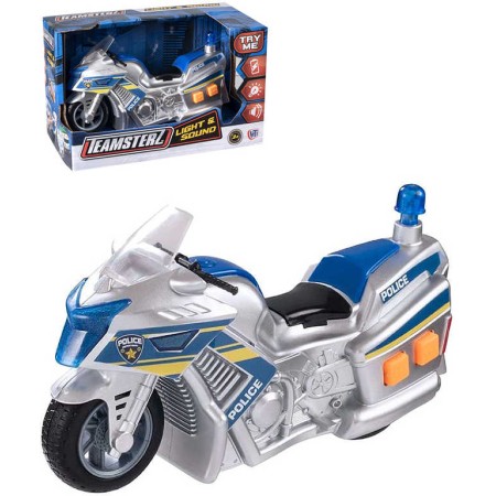 Teamsterz motorka policejní stříbrná na baterie Světlo Zvuk v krabici